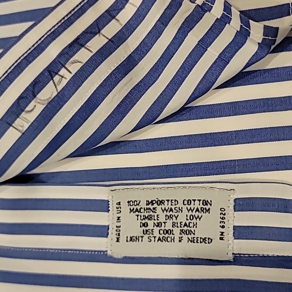 Northshore Striped Wide Collar French Cuff Dress Shirt Blue White 17 34 - Picture 10 of 13